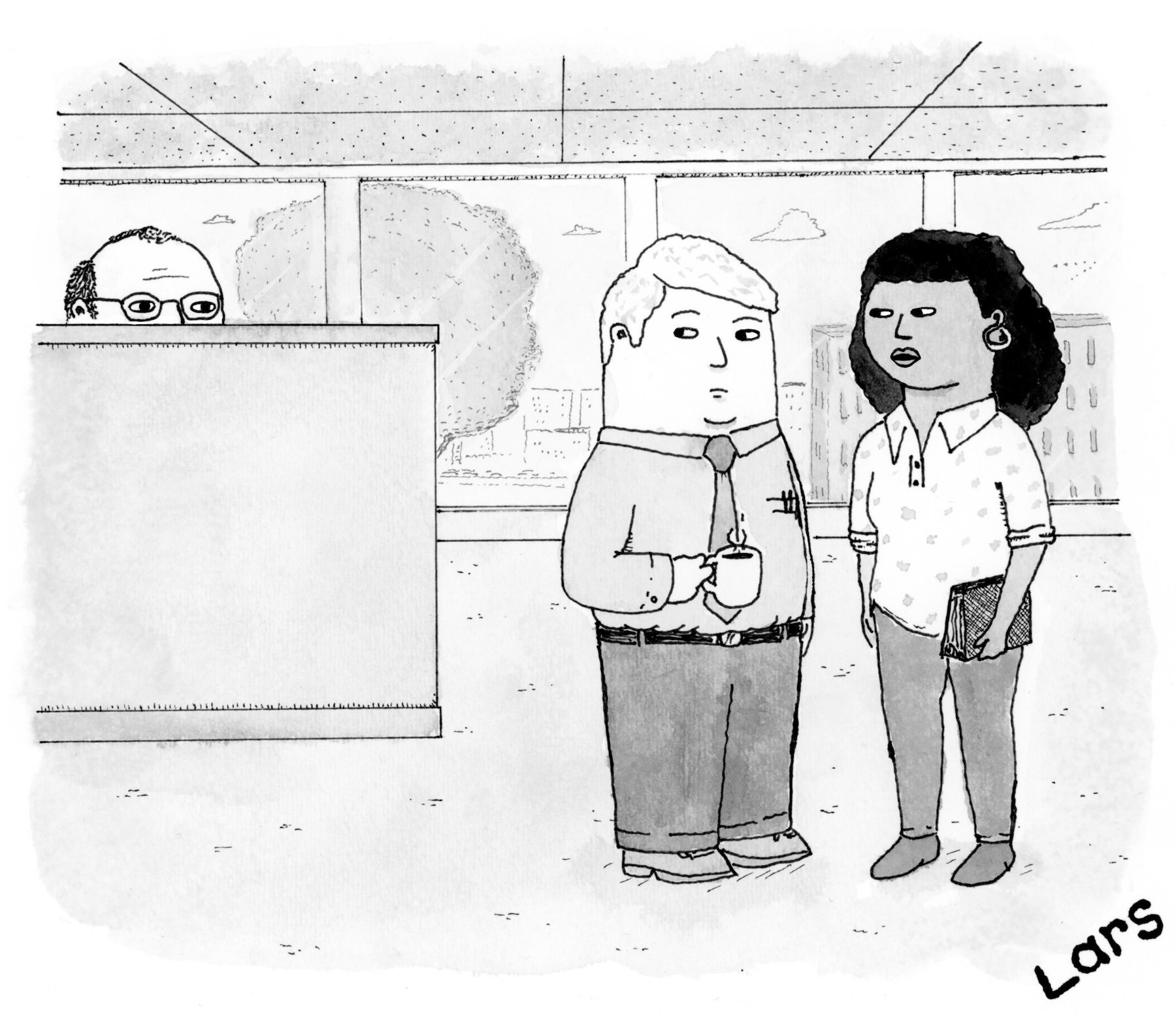 Cartoon by Lars Kenseth: How many more cubicles do you think he's going to annex?